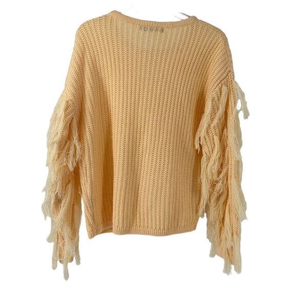 Simplee Fringe Long Tassel Sweater Womens Size M Peach Yellow Round Neck Knit - Picture 2 of 7